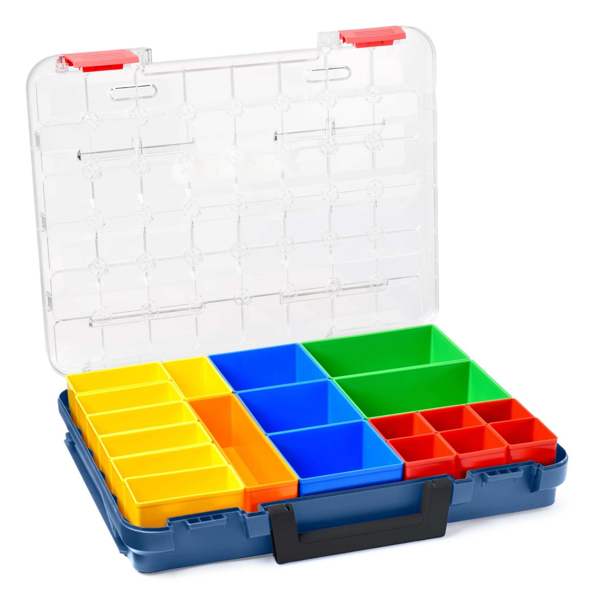 T-BOXX 320 - Caja organizadora profesional azul (incluye juego de cajas de inserción Trade 2, tapa transparente, caja de almacenamiento para tornillos y piezas pequeñas) WFix