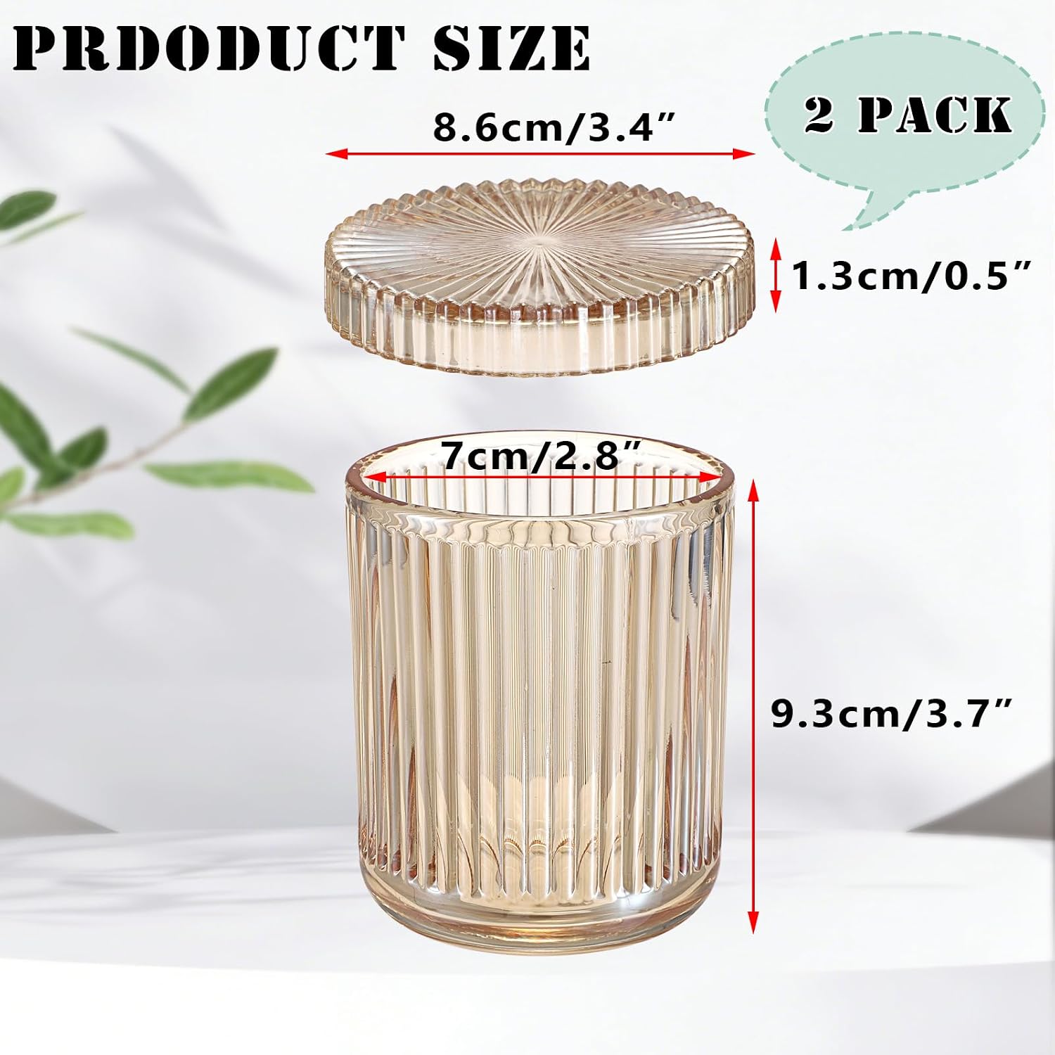 Hipiwe Glass Apothecary Jars with Lid 2Pcs Cotton Ball and Swab Organizer | Qtip Holder Dispenser Bathroom Storage Canister for Q-Tips, Cotton Balls, Pads, Floss Picks, Amber Color
