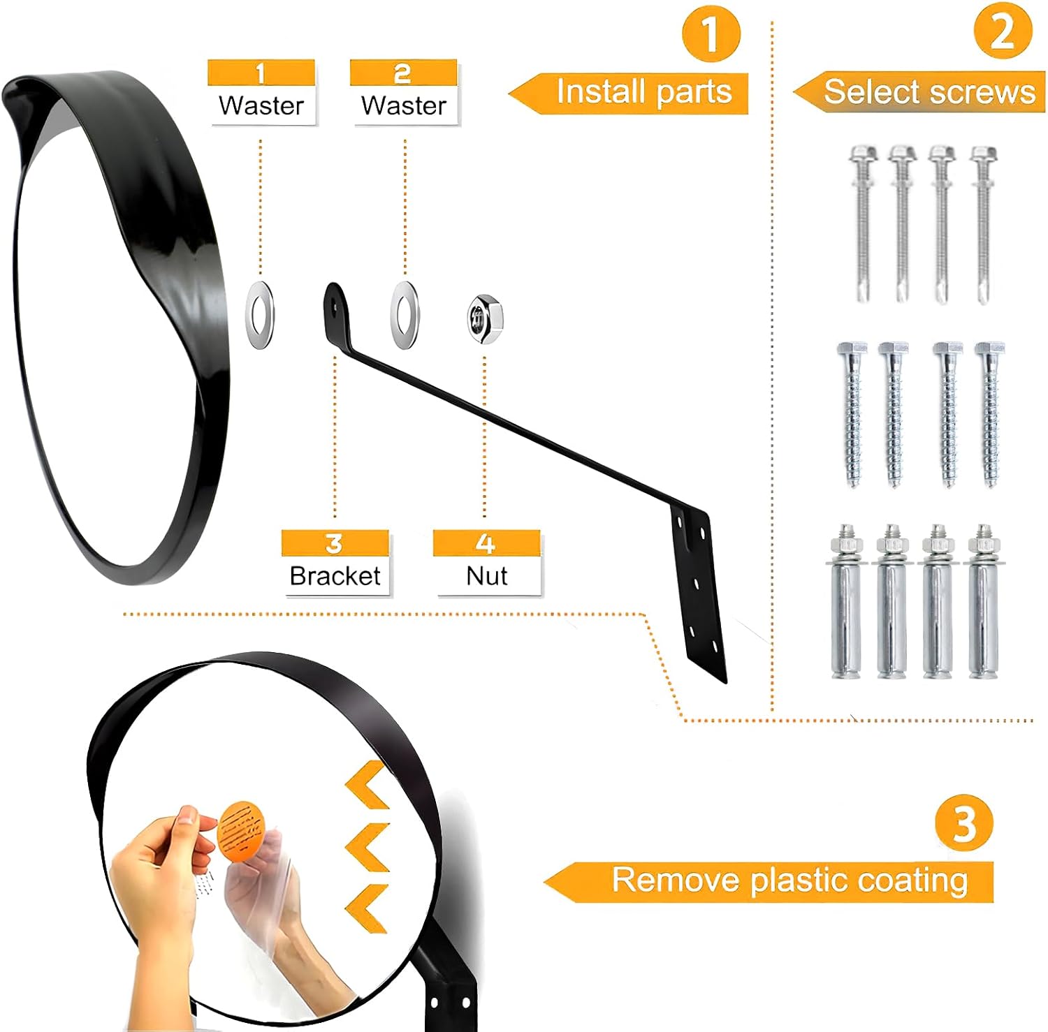 CNQLIS 12 Inch Convex Mirror Outdoor with Adjustable Wall Fixing Bracket,Blindspot Traffic Mirror for Driveway Garage Park Outdoor Wide Angle View Curved Security Blind Spot Mirrors（2Pcs）