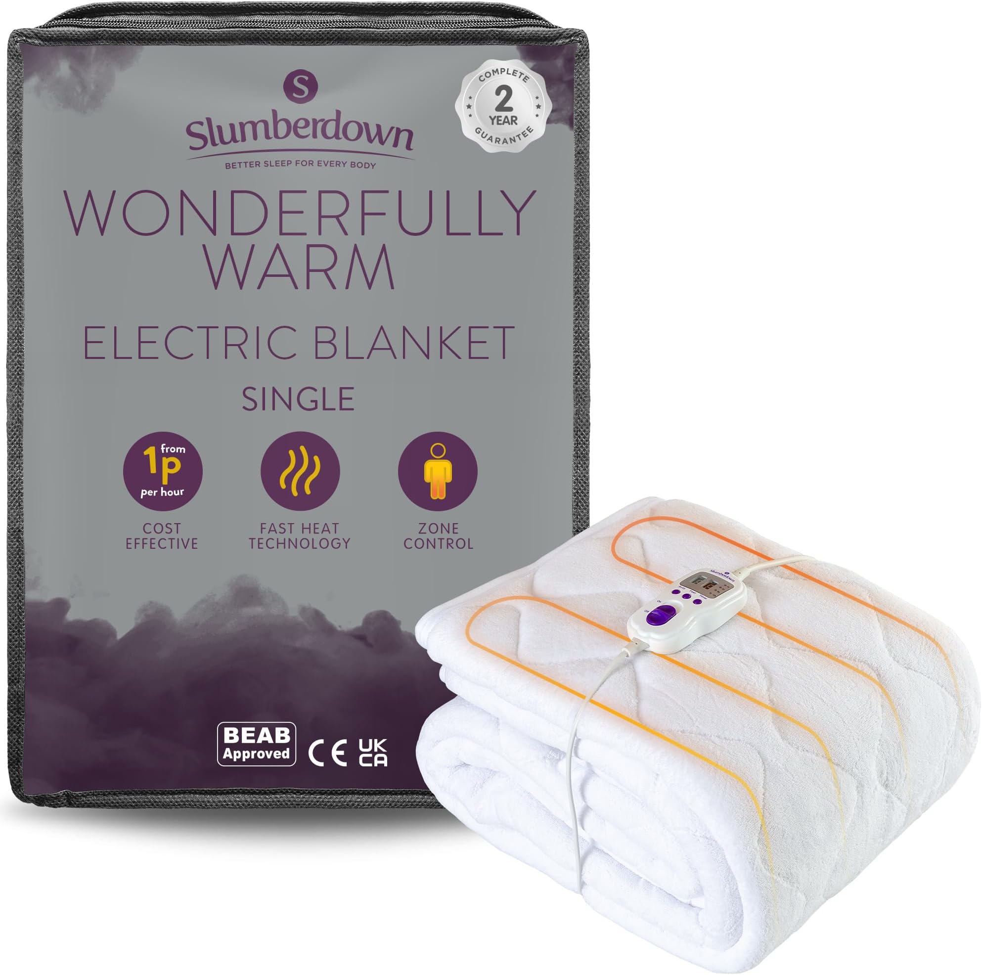 Slumberdown Wonderfully Warm Multi Zone Single Electric Blanket With 9 Heat Settings And Timer Electric Blanket Single Bed