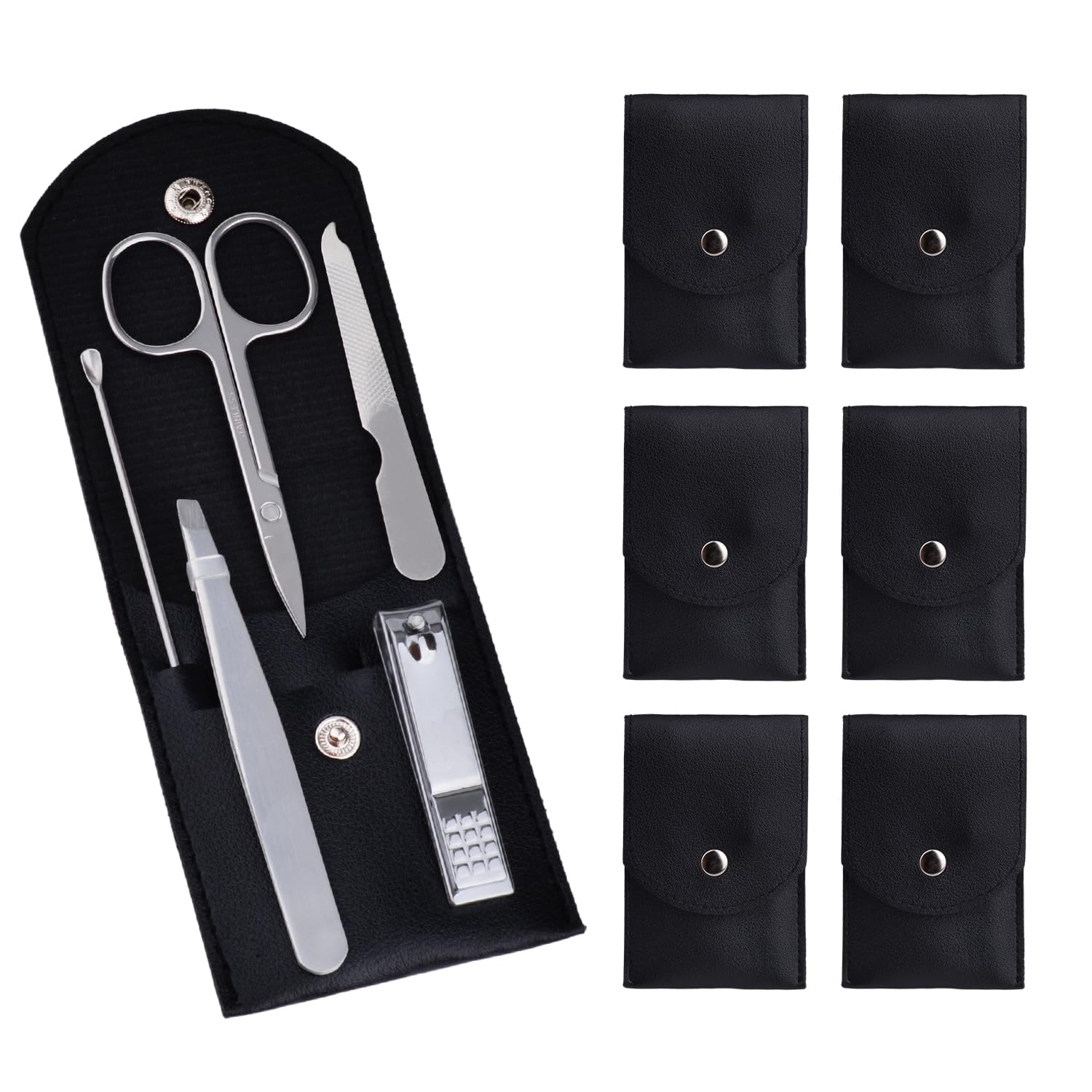 6 Sets Pack Travel Manicure Set Professional Nail Clipper Kit-5 Pieces Stainless Steel Manicure Kit, Women Men Grooming kit With Nail Care Tools Beauty Scissors Tweezers (Silver Black) 6 Sets Pack Travel Manicure Set Professional Nail Clipper Kit-5 Pieces Stainless Steel Manicure Kit, Women Men Grooming kit With Nail Care Tools Beauty Scissors Tweezers (Silver Black)