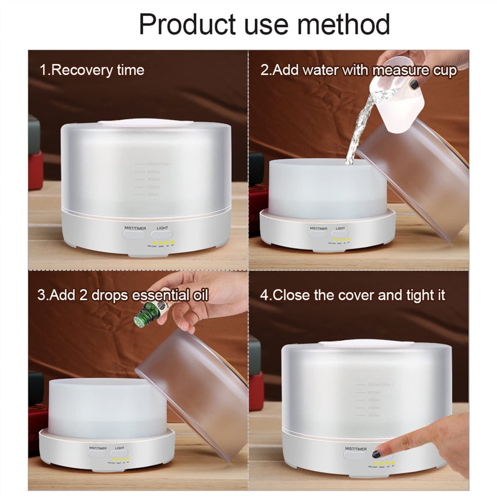 Humidificador Difusor de Aroma eléctrico, humidificador de aire, máquina de niebla ultrasónica, nebulizador, difusor de aceites esenciales for el hogar y la Oficina, 300ML Dormitorio(M 1)