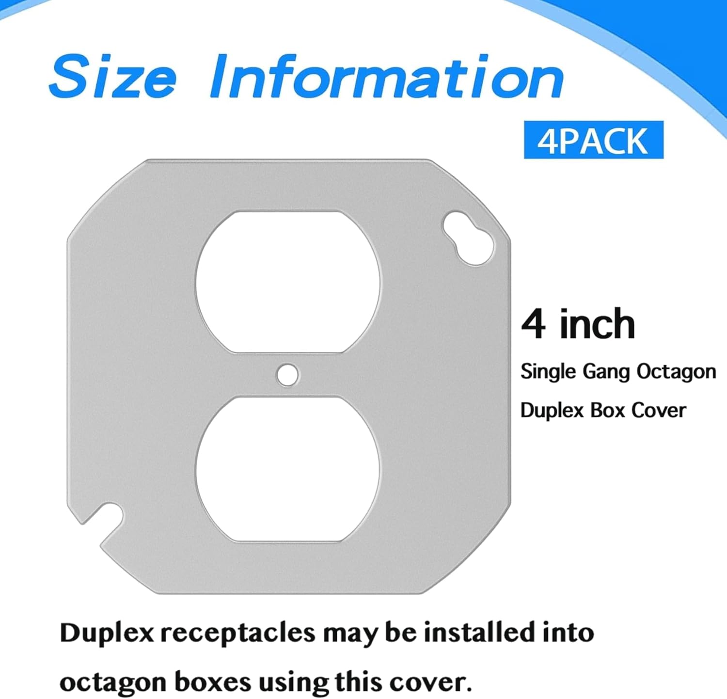 4 Pack 4-Inch Round Electrical Box Cover, Octagon Junction Box Cover Plate for Single Duplex Outlet, Steel Wall Plate Replacement, Easy Installation (4)