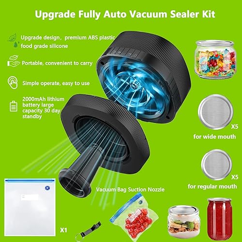 Miniatura 3 de Sellador al vacío eléctrico para tarros de masón, sellador al vacío automático para tarros con tapas de boca ancha y regular, tarros de conservas 3