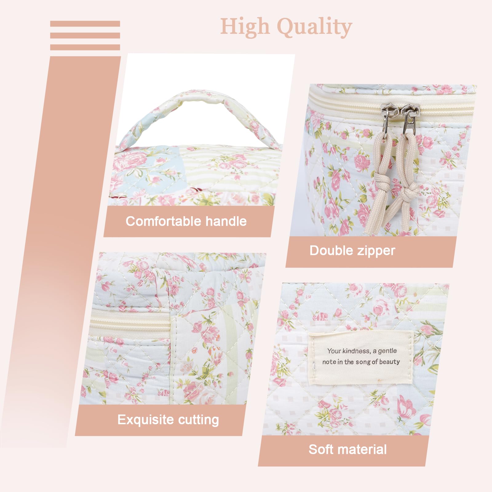VIWIME Quilted Cotton Makeup Cosmetic Bag Travel Organizer