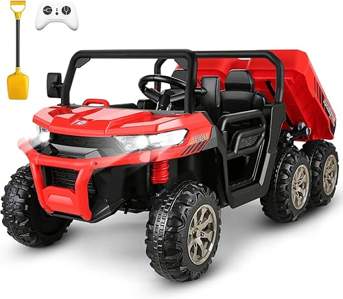 Hikole Juguetes UTV de 2 plazas y 24 voltios para niños grandes con control remoto, 4WD XL para niños, camión volquete eléctrico con camabaúl de