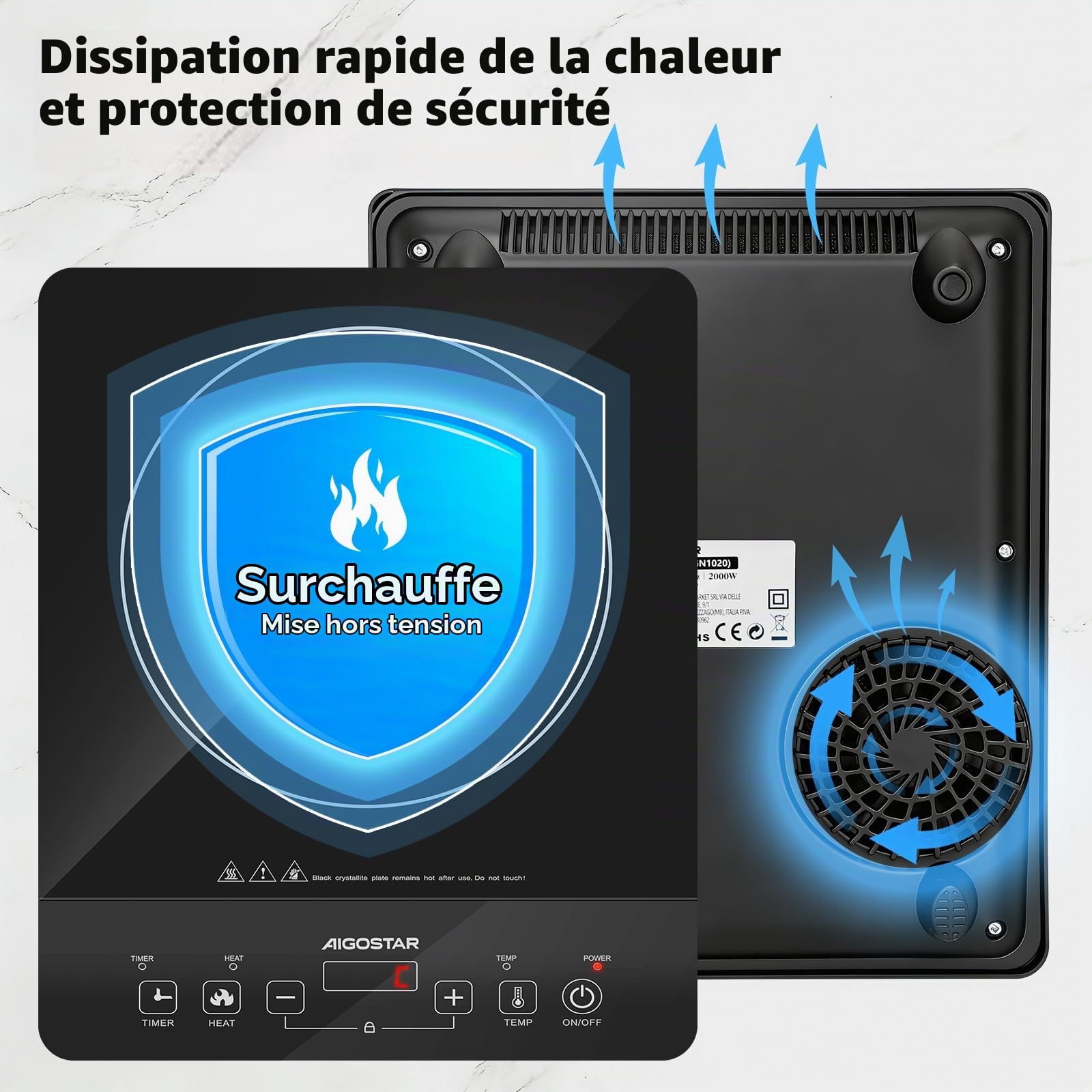 Aigostar Plaque Induction 2000W Plaque de Cuisson electrique portable