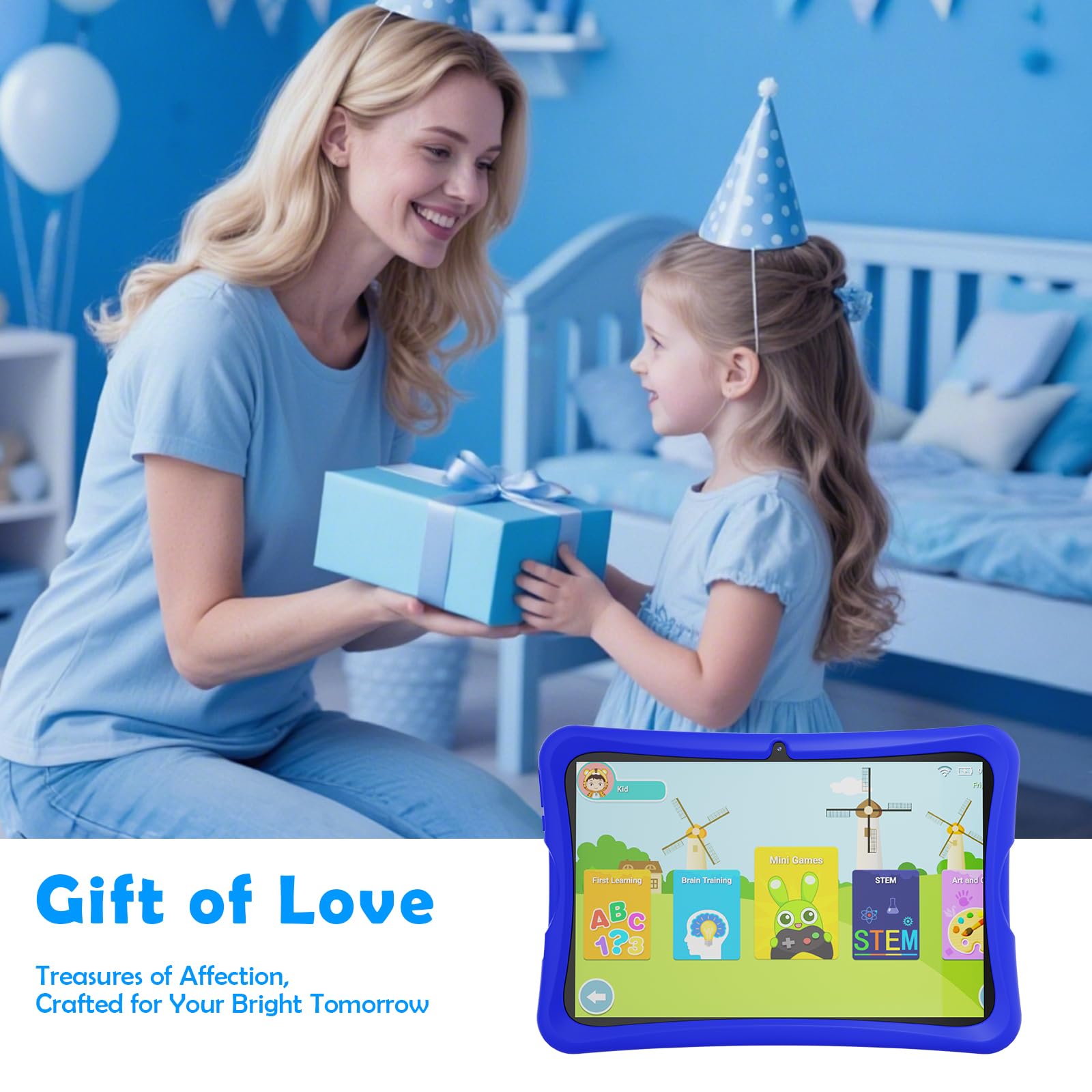 DigiLand Android 15 Niños Tablet 10 Pulgadas,6GB RAM + 32GB ROM (Ampliable), Control Parental, Apps Infantiles Preinstaladas, Cámara Dual, con Funda Protectora (Azul)