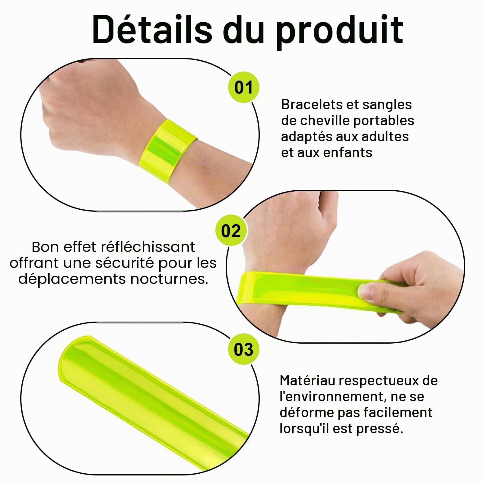 Lot De 20 Brassards Réfléchissants – Tailles 30 Cm Et 22 Cm, PVC Flexible, Haute Visibilité, Pour Running, Vélo, Enfants Et Adultes