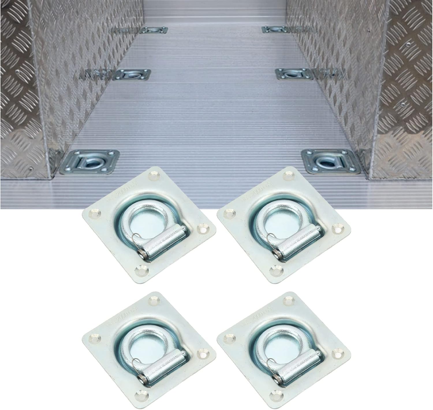 Stainless Steel Recessed D Rings 2000lb Capacity, Heavy Duty Tie Down Anchors for Trailers, Trucks, Compact Flush Mount Design, Easy Install