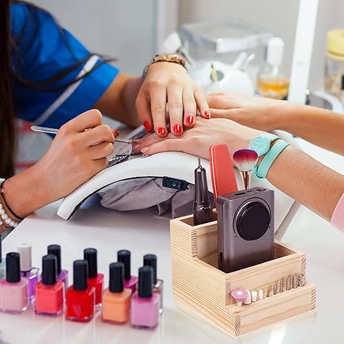Miniatura 8 de Máquina de taladro de uñas de madera y caja de almacenamiento de brocas (grande), organizador ecológico duradero para herramientas de manicura,