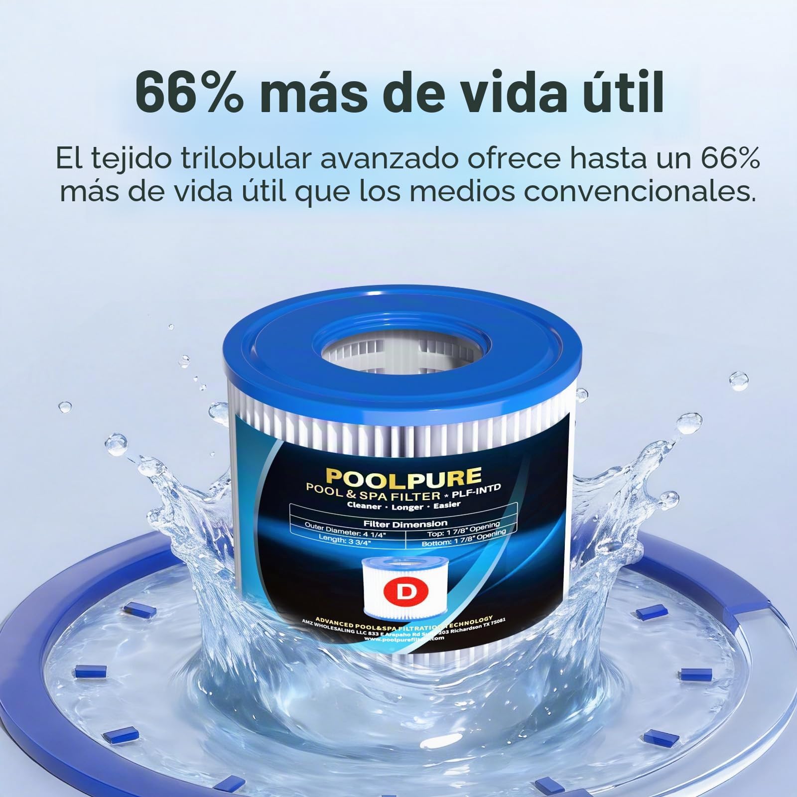 POOLPURE Cartucho de Filtro para Tipo D VII, Cartucho de Filtro de Piscina de Repuesto para Tipo D, Summer Waves P57100102, P57000104 (Paquete de 4)