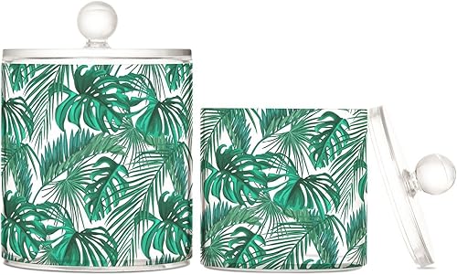 KOPIRIT Palm Leaves Jars with Lids Canister Jar Bathroom Containers Small Jars Cotton Round Holder for Dorm Room Essentials for College Students