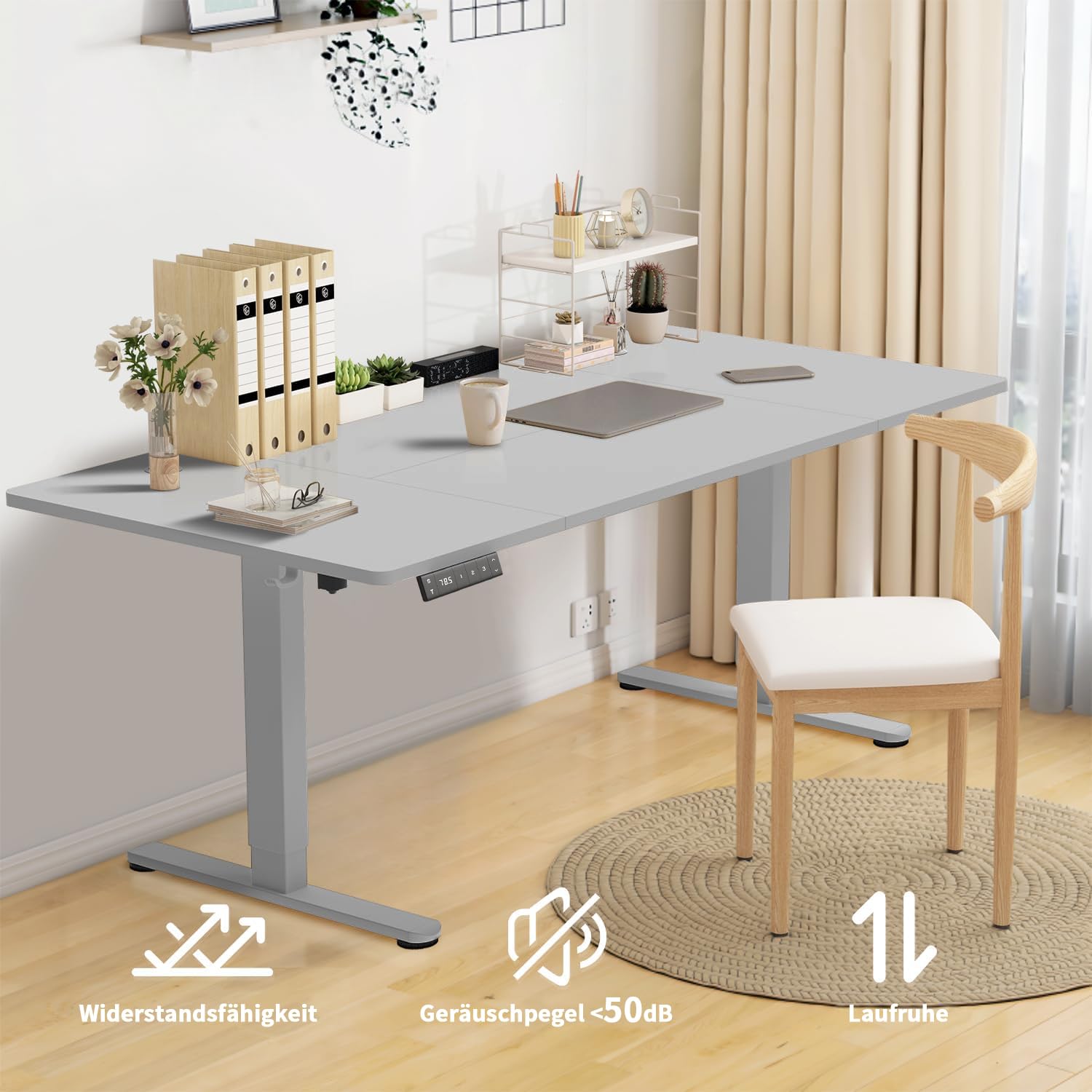 TRIUMPHKEY Höhenverstellbarer Schreibtisch 160x80cm mit Typ-C Ladeanschluss, Schreibtisch Höhenverstellbarer mit Kabel Management Tray, Standing Desk mit 3 Memory Funktion, Grau