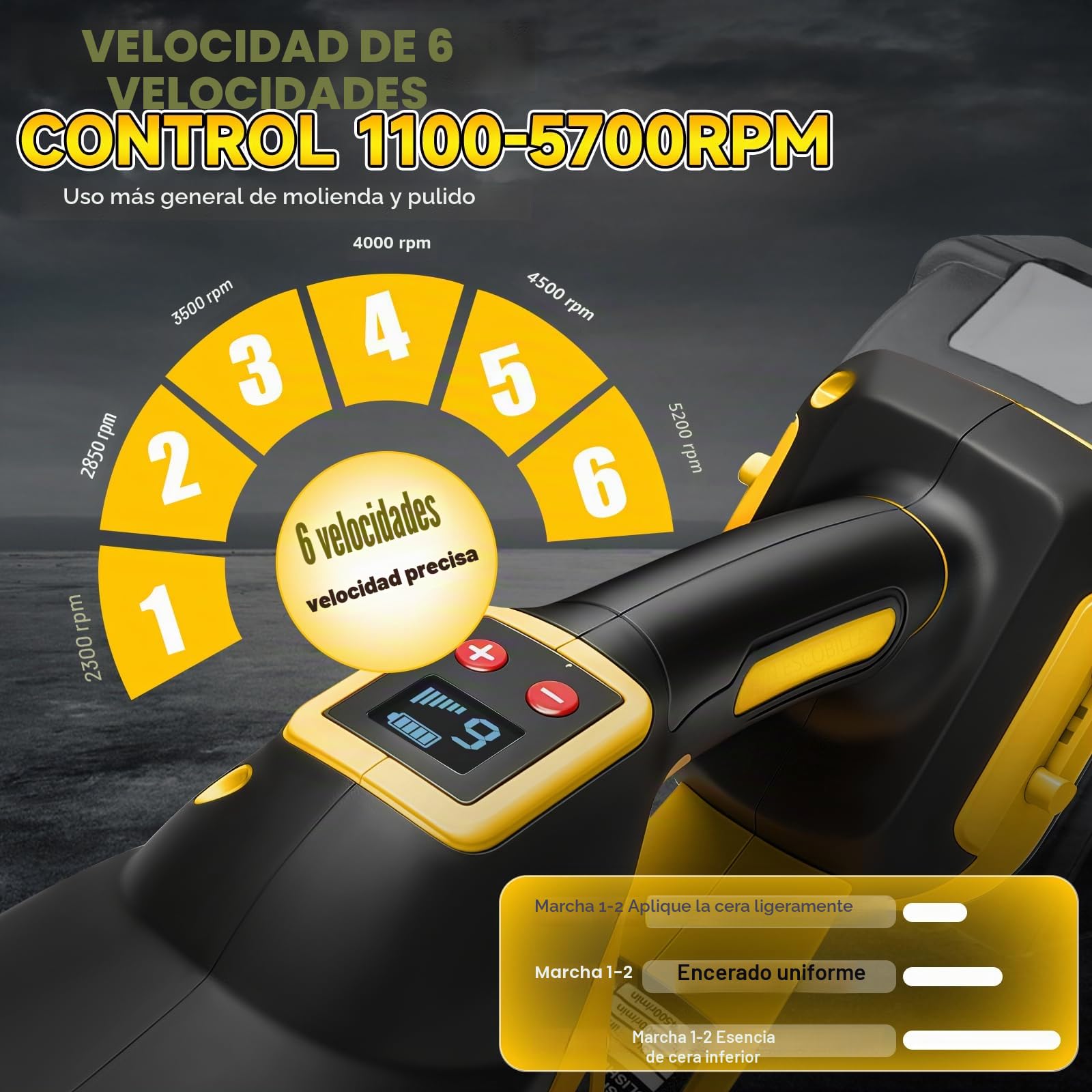 WingFly Pulidora de Búfer Inalámbrica Compatible con Dewalt 18 V, 20 V | Pulidora de Búfer de coche con Accesorios adicionales, 6 Velocidades variables 5200 RPM