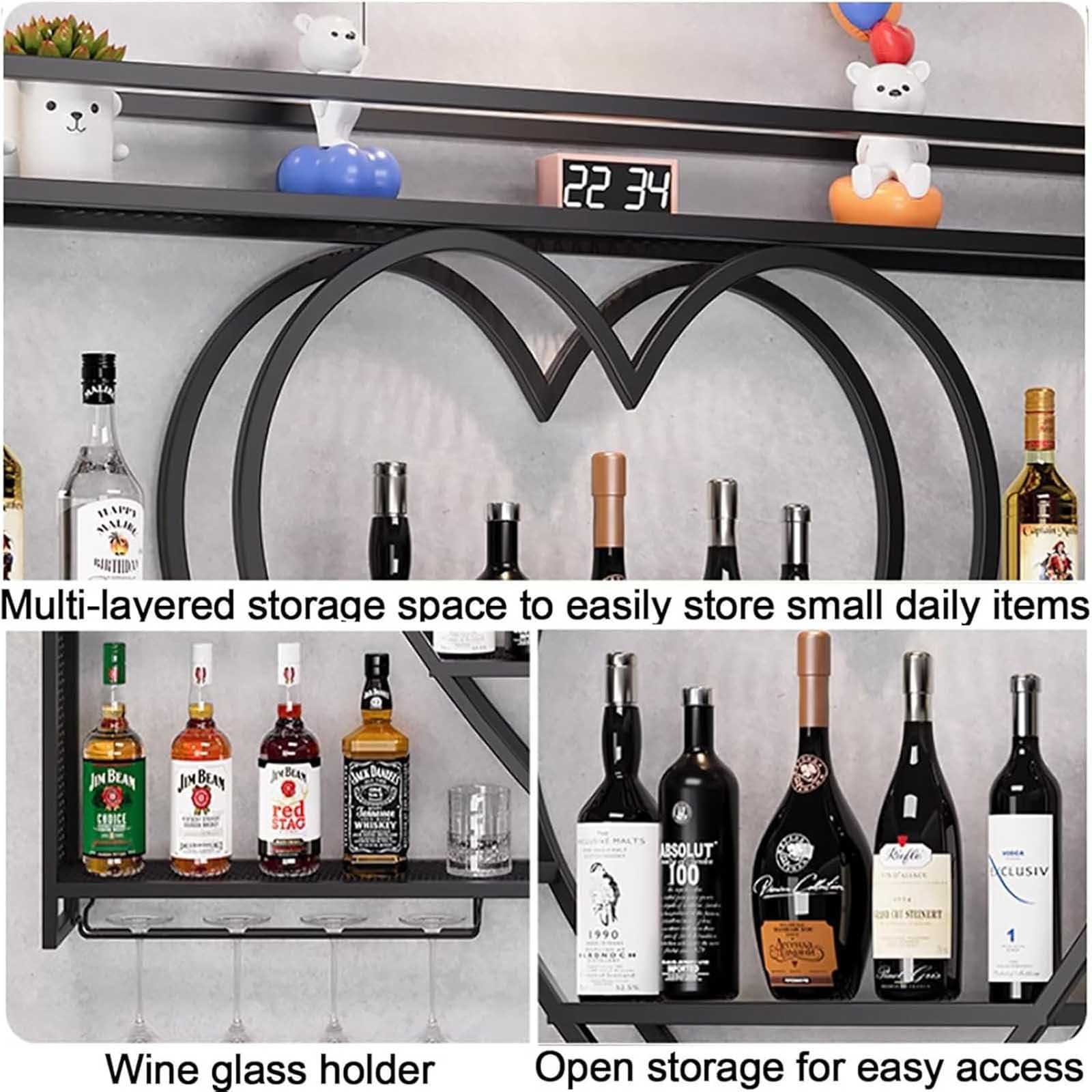 Portabottiglie da Parete in Metallo con Ripiani sospesi, Ideale per Bar Domestici e riranti.