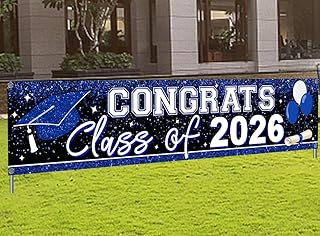 2026 Graduation Yard Sign Large Congrats Grad Banner Blue Class of 2026 Banner for