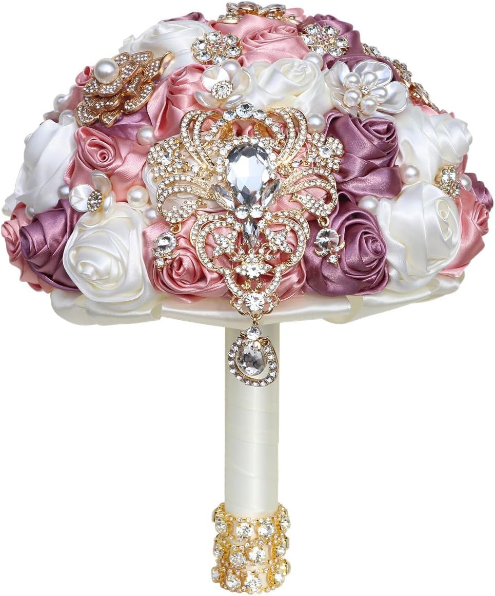 Bridal Wedding Bouquet for Bride Bridesmaid Wedding Quinceanera 8.7inch Throw Toss Artificial Rose Flower Bunch