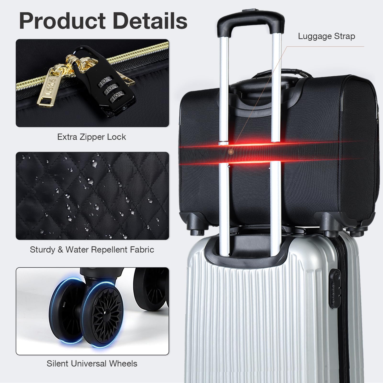 Sac à Ordinateur Portable avec Roulettes, Valise TSA, Résistant à l'Eau pour Voyage et Business