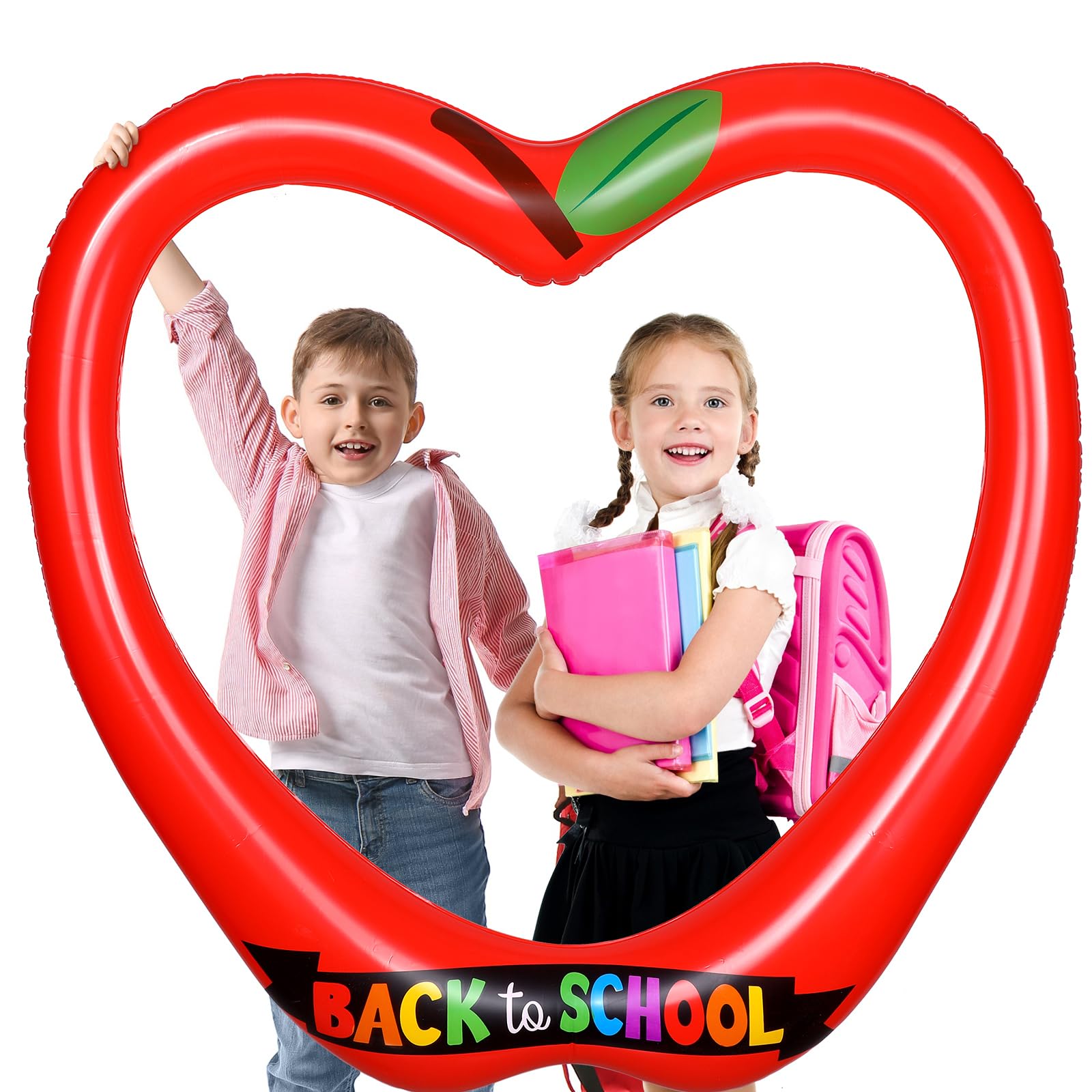 Back to School Decorations Inflatable Balloons Photo Booth Props Frame 40'' Apple Photo Props Pencil Selfie Frame Welcome First Day of School Picture Selfie for Party Decoration(Apple)