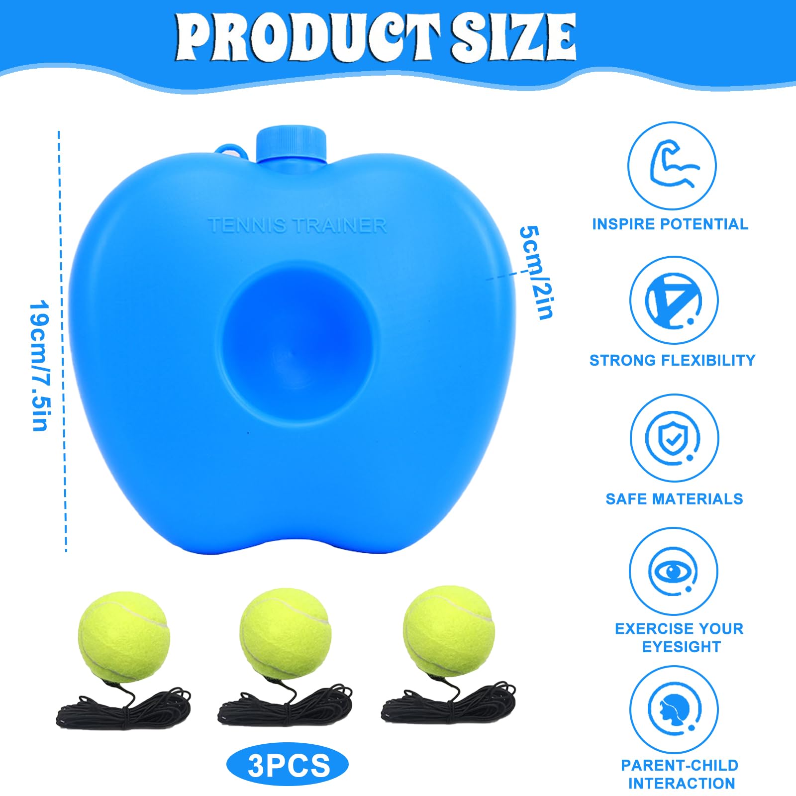 Funmo Juego de entrenador de tenis, tabla de base con 2 pelotas de rebote
