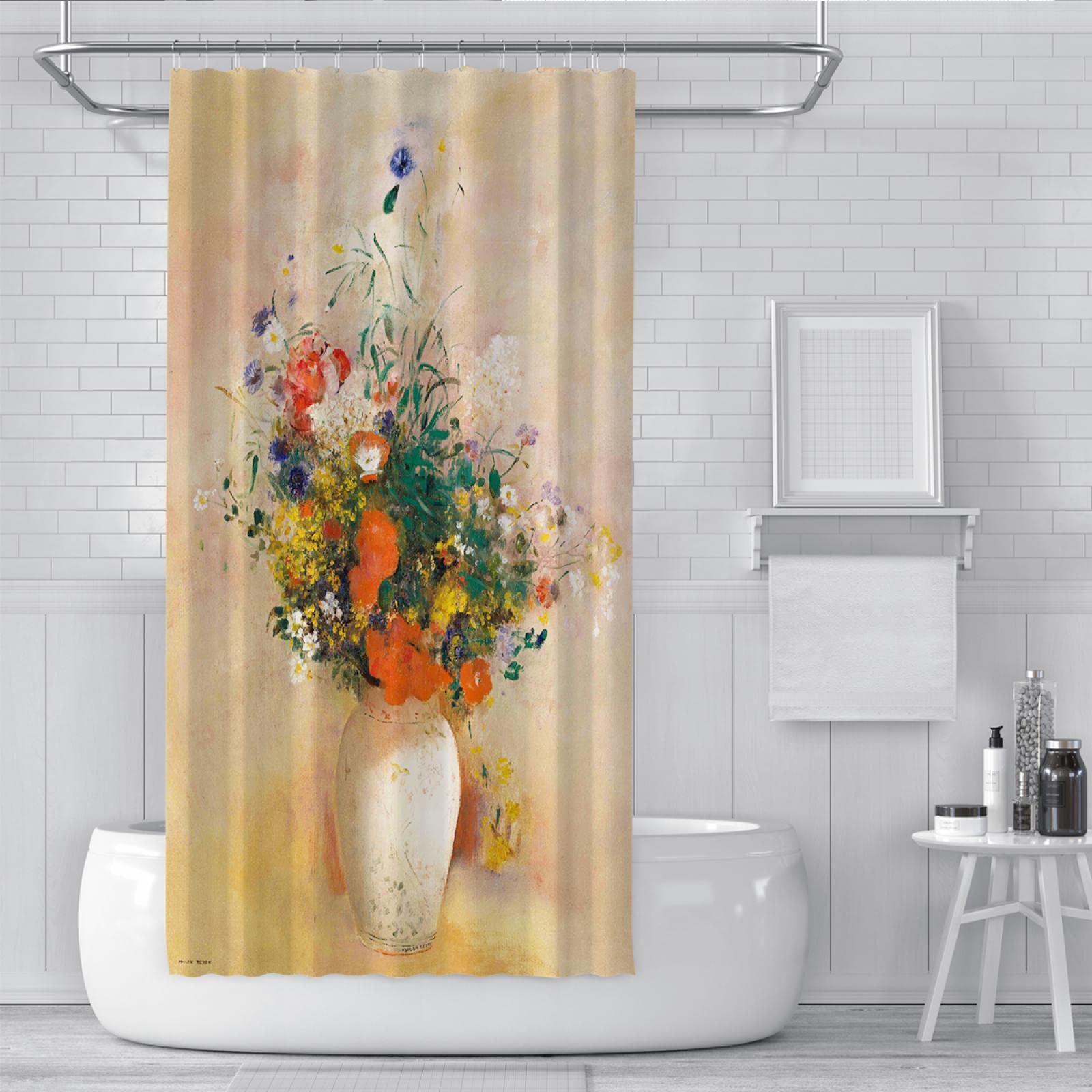 Odilon Redon Pintura Cortina de ducha Decoración de flores Cortinas de ducha Conjuntos con ganchos Tela de poliéster impermeable Cortinas de baño 200x200 cm