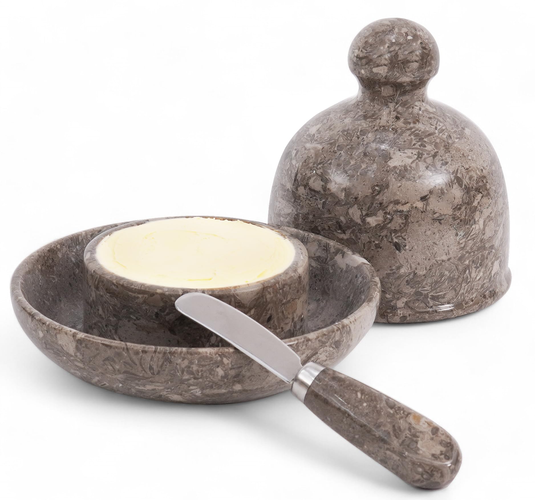 Radicaln Butterdose aus Marmor mit Deckel, 15,2 cm, Ozeanischer handgefertigter Buttertopf für streichbare Butter, idealer Buttertopf für Theke mit Wasser, französische Butter, Topf für Arbeitsplatte