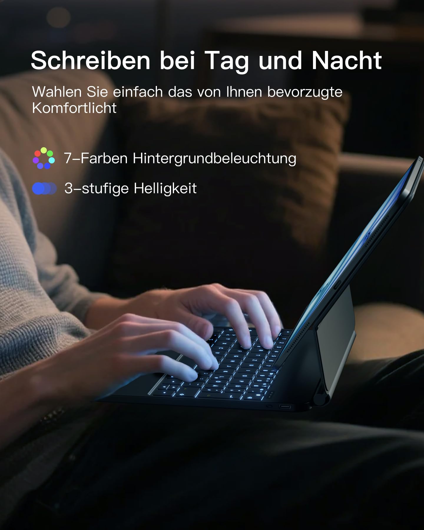 Inateck NeoMagic Magnetische Tastatur Hülle für iPad 10 Generation 10,9 Zoll,11 Generation 2025 A16 11 Zoll,Tastatur mit Touchpad, Freitragender Ständer, 7-Farbige Hintergrundbeleuchtung,KB09119