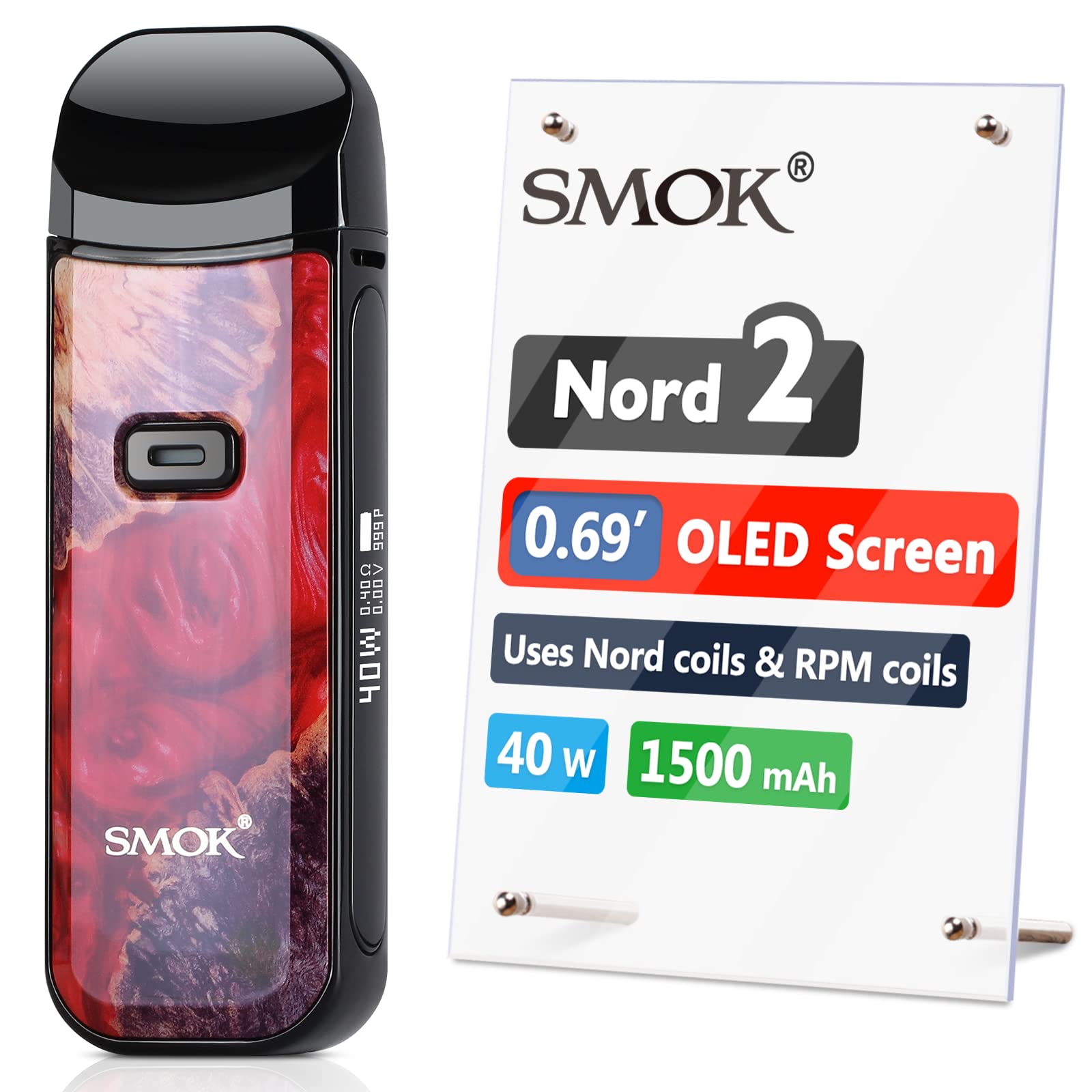 Official SMOK Nord 2, 0.69' OLED Screen, Upgraded 1500mAh 2ml E Cigarettes  Vape Starter Kit, Supports RPM and Nord Pod, Refillable System, Vaping  Ecigarette, Ecig No Nicotine