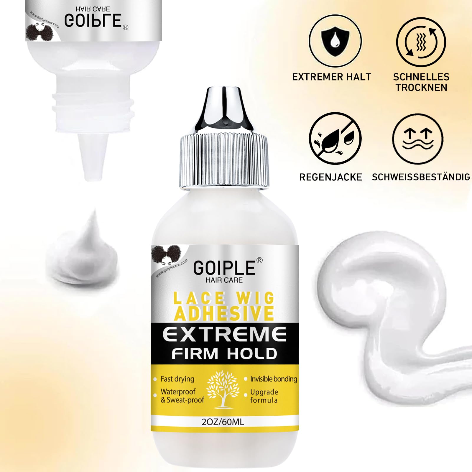 Wig Glue Wig Zubehör, Spitzenfront Mit Starkem Halt Perücken Kleber, Wig Accessories Mit Perückenkleberentferner, Perückenschmelzband, Haarwachsstift, Kantenkontroll-Kantenbürste