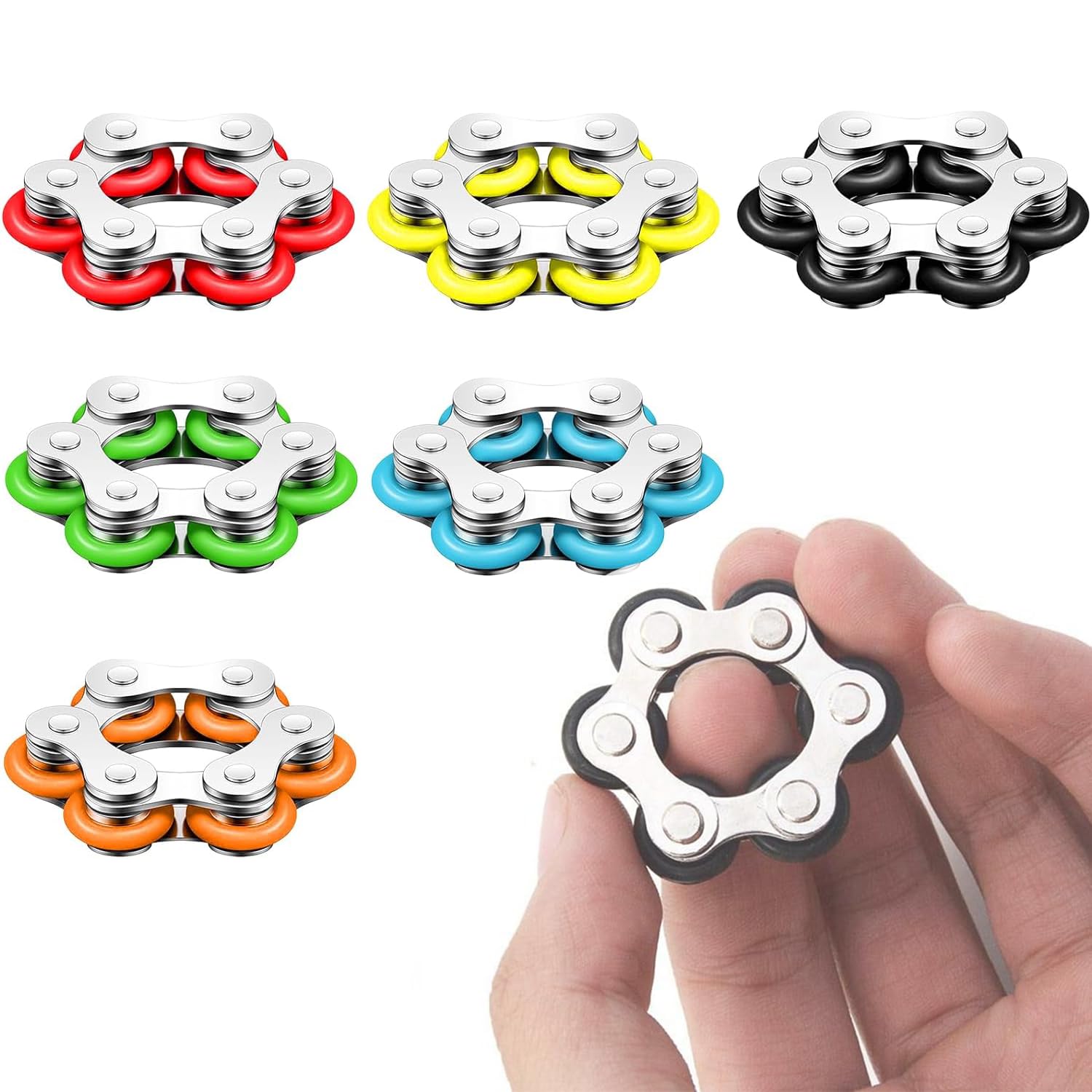 ZEACCT 6-Piece Fidget Roller Set, Anxiety Relief Gear for All Ages, Bicycle Chain Sensory Tool, Tumbling Relaxation Device, Stress Management Accessory for Children and Grown-ups.