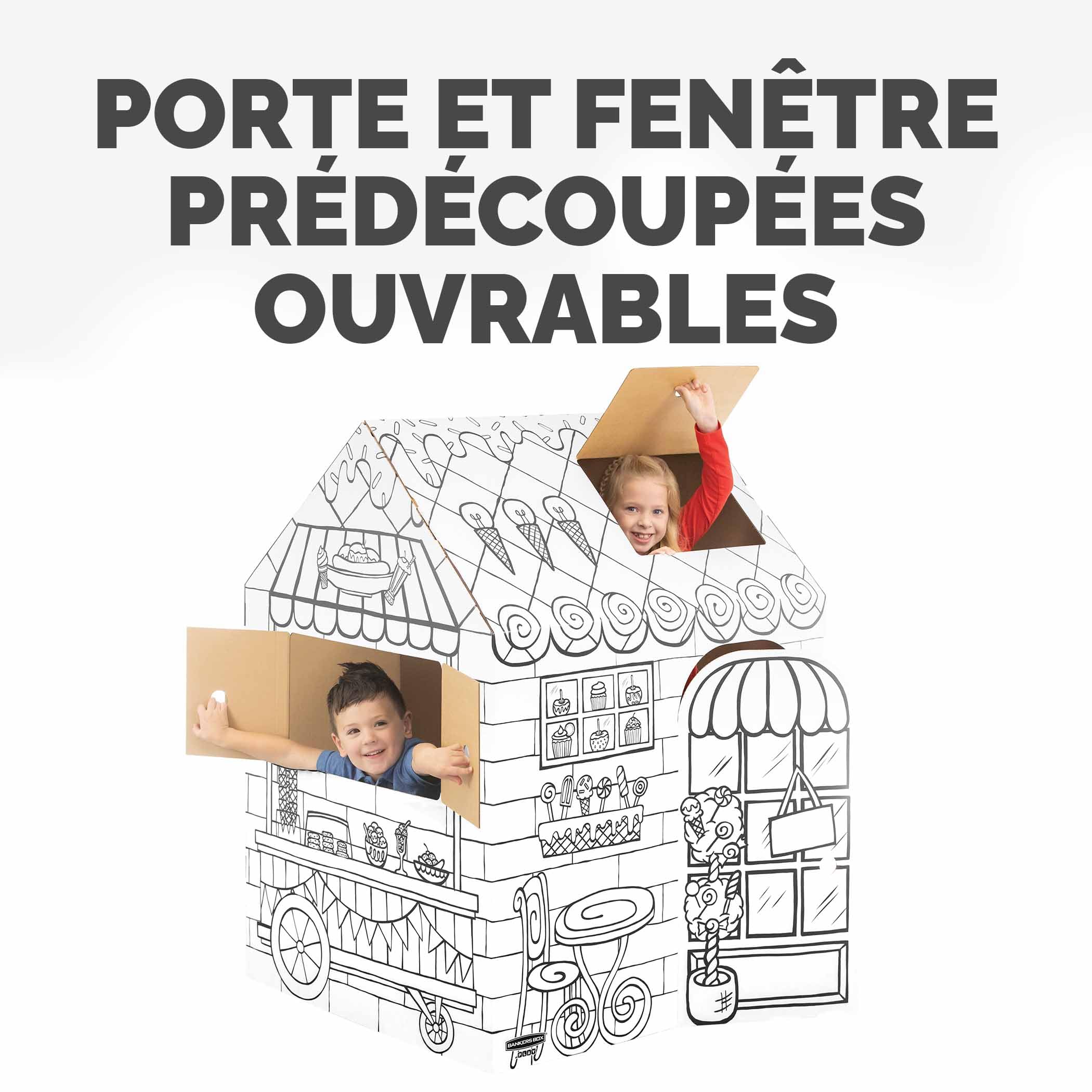 BANKERS BOX® At Play – Cabane en Carton Restaurant pour Enfants – Café Créatif à Colorier – Certifiée FSC & 100% Recyclable – Jouet Cabane d’Intérieur (Taille XL – (‎81.3x81.3x121.3cm) – Dès 3 Ans
