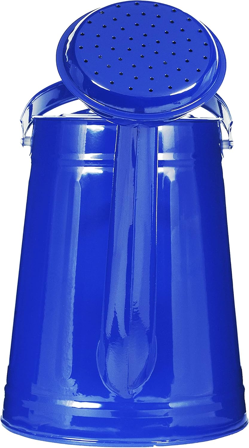 Metal Outdoor Watering Can, 1.2 Gallon Galvanized Steel with Sprinkler Head – Blue