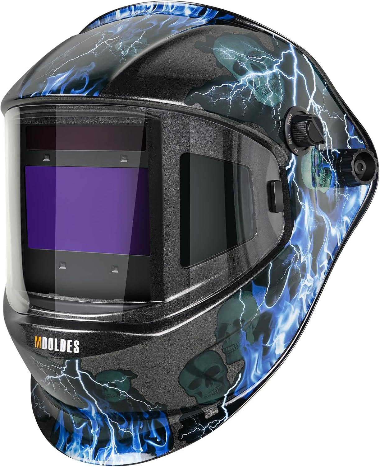 MDOLDES? Large Angle True Color Solar Automatic dimming Welding Helmet, 4 arc sensors with Wide Shading Range of 4/5/9-13, Welding mask Suitable for TIG MIG ARC Welding mas Lightning