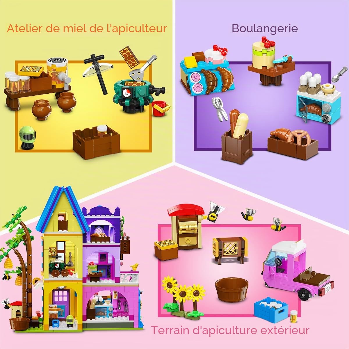 HOGOKIDS Maison d’Apiculture et de Boulangerie avec Lumière LED – Set de Construction 1084PCS Friends Filles, Jeu d’Imitation, Cadeau d’Anniversaire ou de Noël pour Enfants Filles Garçons 8-12+ Ans