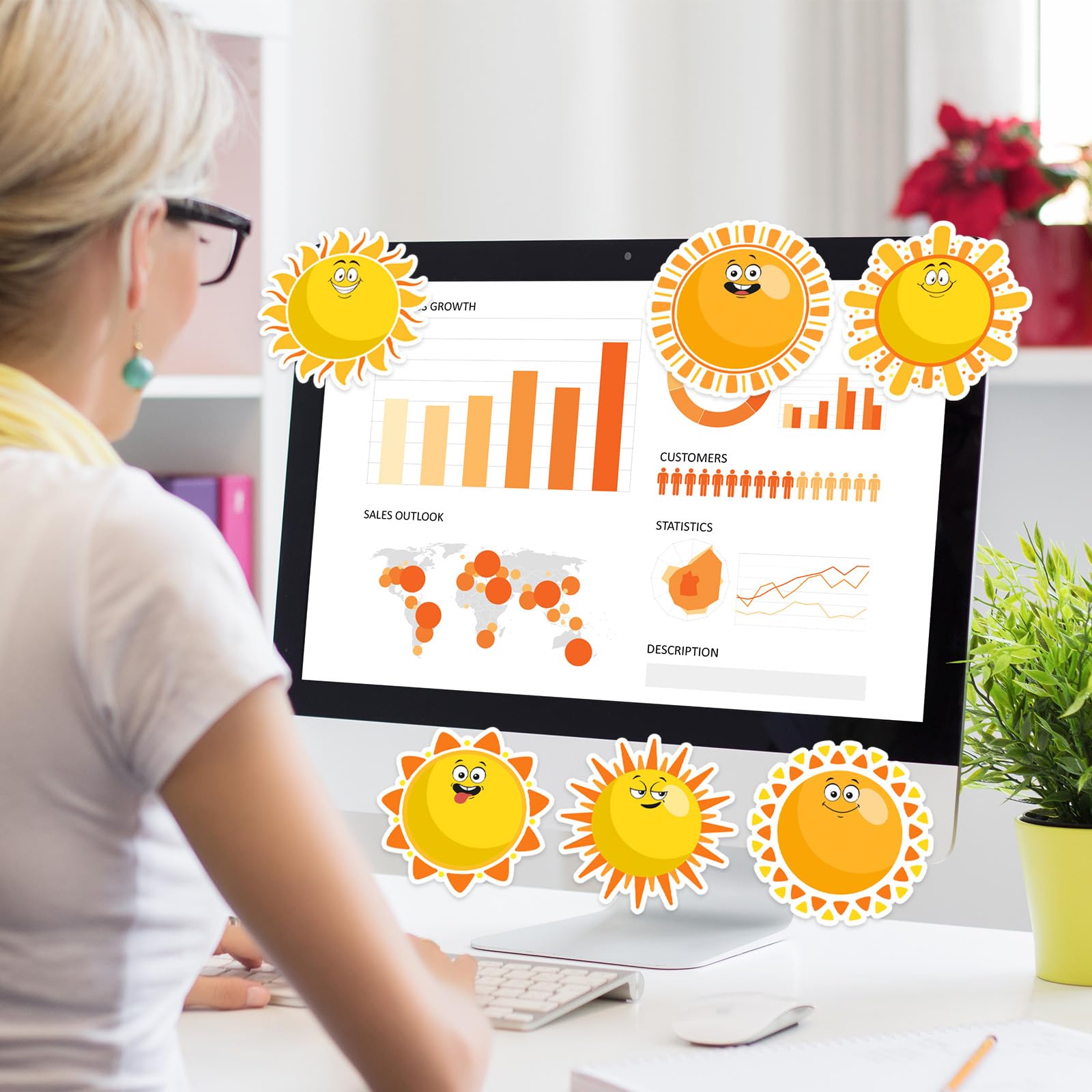 JarThenaAMCS 9 notas adhesivas de sol, bonitos blocs de notas autoadhesivos de sol amarillo, bloc de notas extraíble para estudiantes, profesores, suministros escolares, 9 diseños