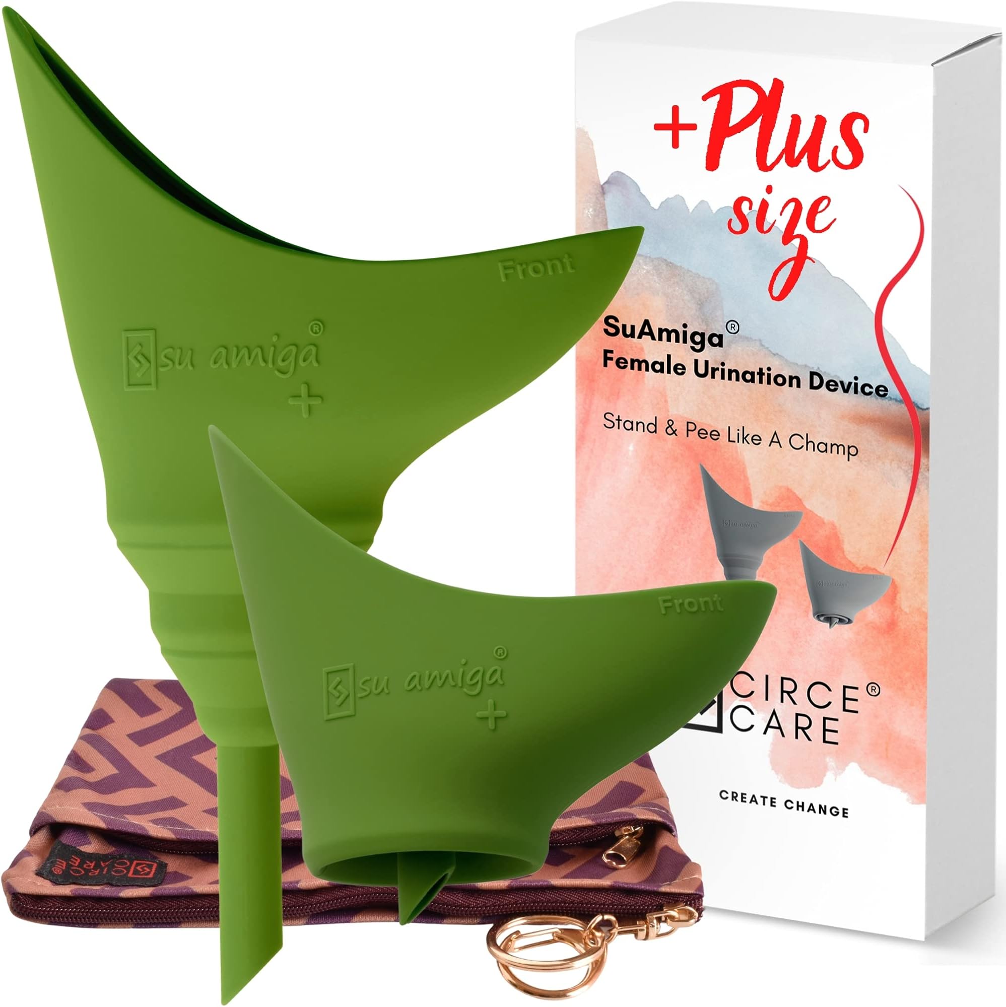 CIRCE CARESuAmiga Female Urination Device Collapsible Female Urinal; Portable Reusable Urinal for Women to Pee Standing Up; Women Pee Funnel for Travel, Camping, Hiking, Outdoor (Soft,Firm,Plus Size)