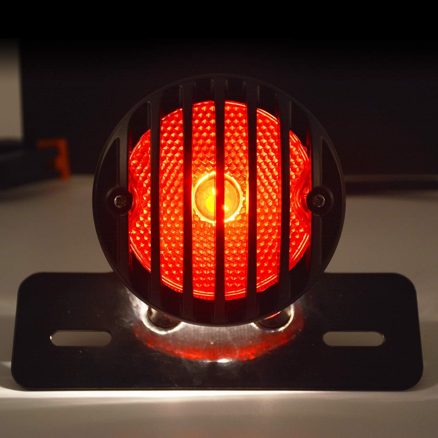 KATUR 1PCS Motofans Black Round Metal Motorcycle Tail Brake Light Compatible with Harley Bobber Chopper Custom April IA Mana