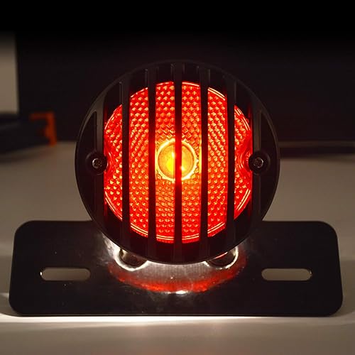 Miniatura 7 de KATUR 1 unids Motofans negro redondo metal motocicleta freno luz compatible con Harley Bobber Chopper Custom April IA Mana