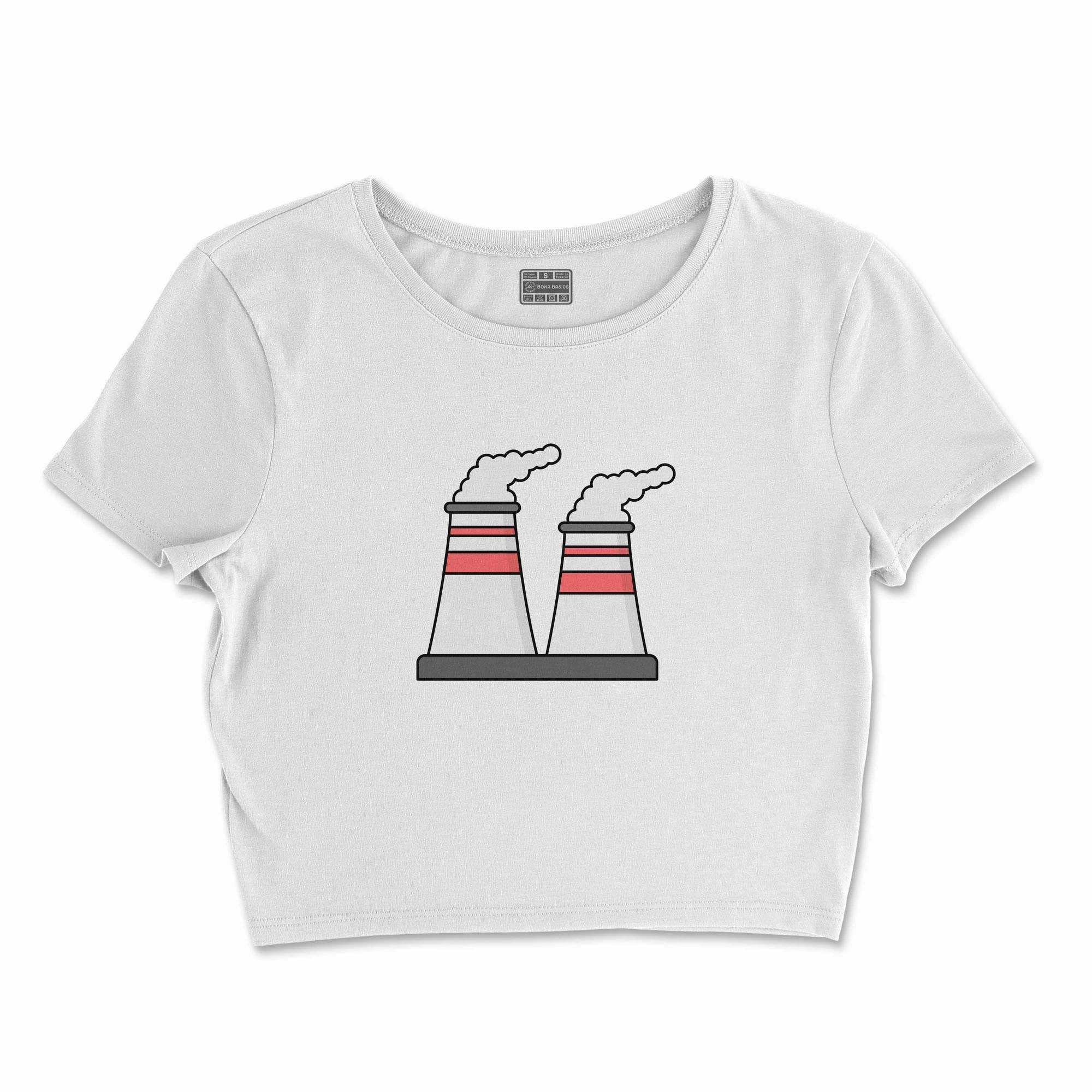 Bona Basics, Digitally Printed, Women's Basic Crop-Top,%100 Cotton, White, Casual, Women's Tops, Size: M