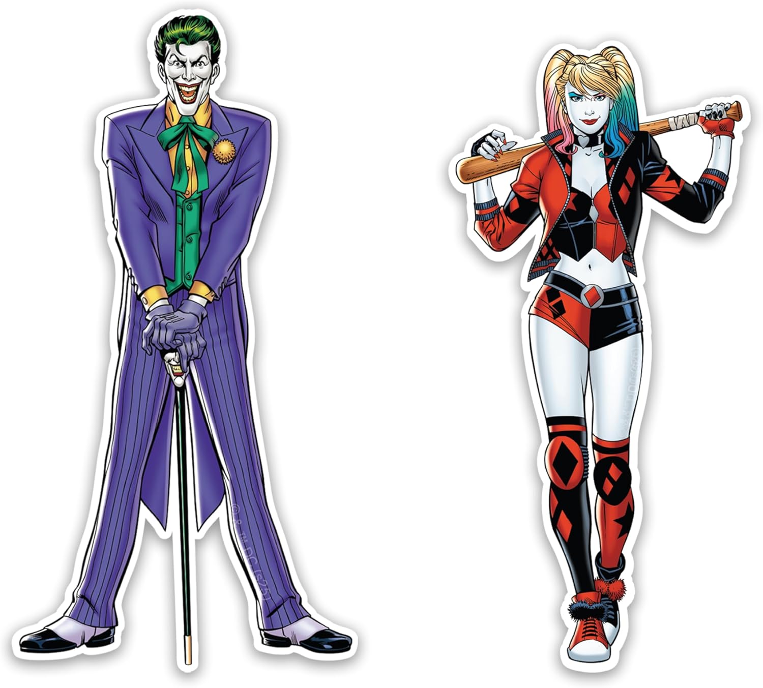 Elektroplate Officially Licensed DC Comics The Joker and Harley Quinn Dynamic Decals | Premium Auto-Grade Weatherproof Vinyl Stickers for Car, Water Bottle, Phone & More| Made in The USA | Set of 2