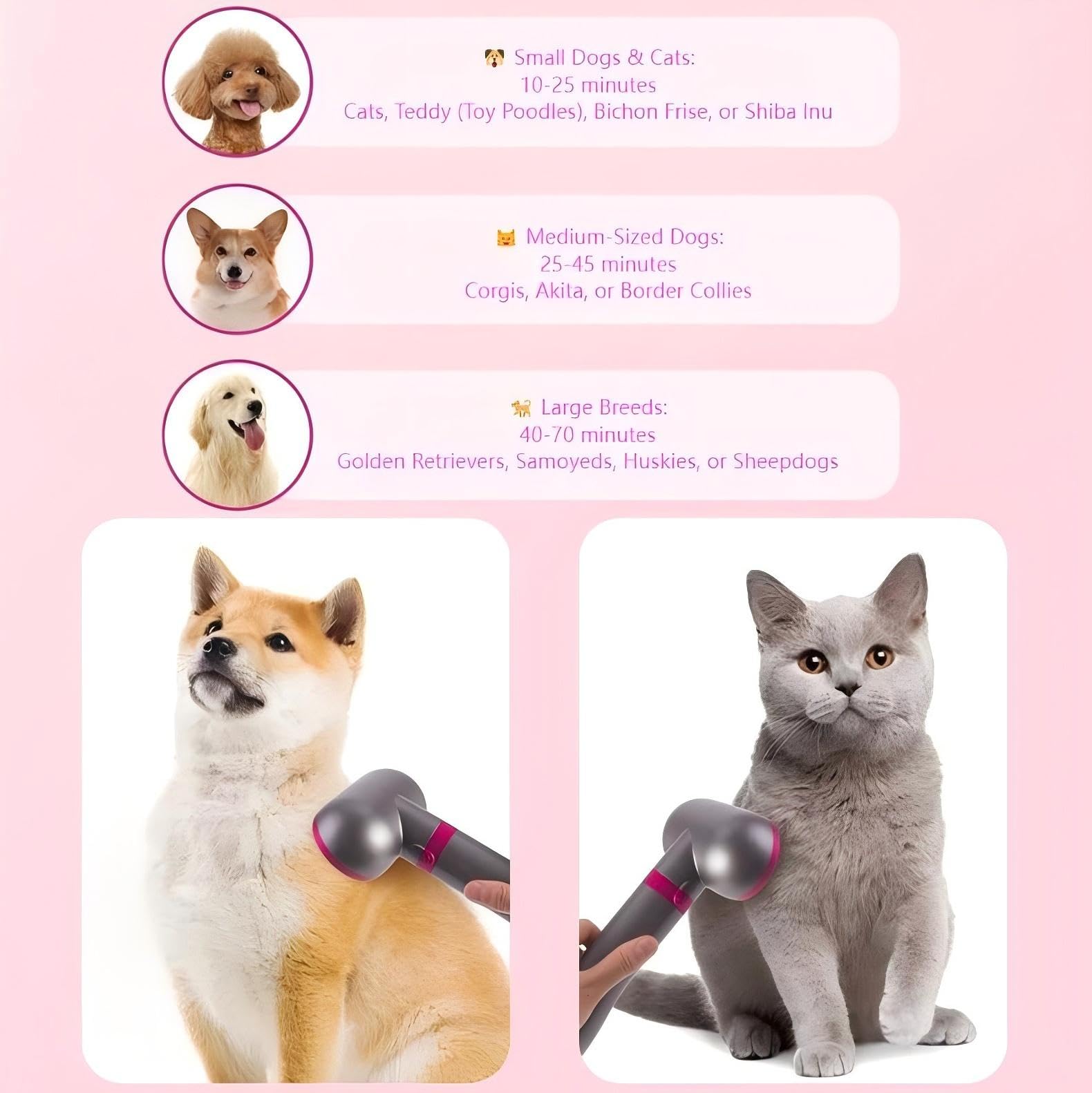 Dog Blow Dryer 2-In-1 Dog Dryer with Slicker Brush for Pet Grooming Blow Dryer, 3 Speed Temperature,Overheat Protection Hair Pulling Hair Dryer Grooming Salon Home Use