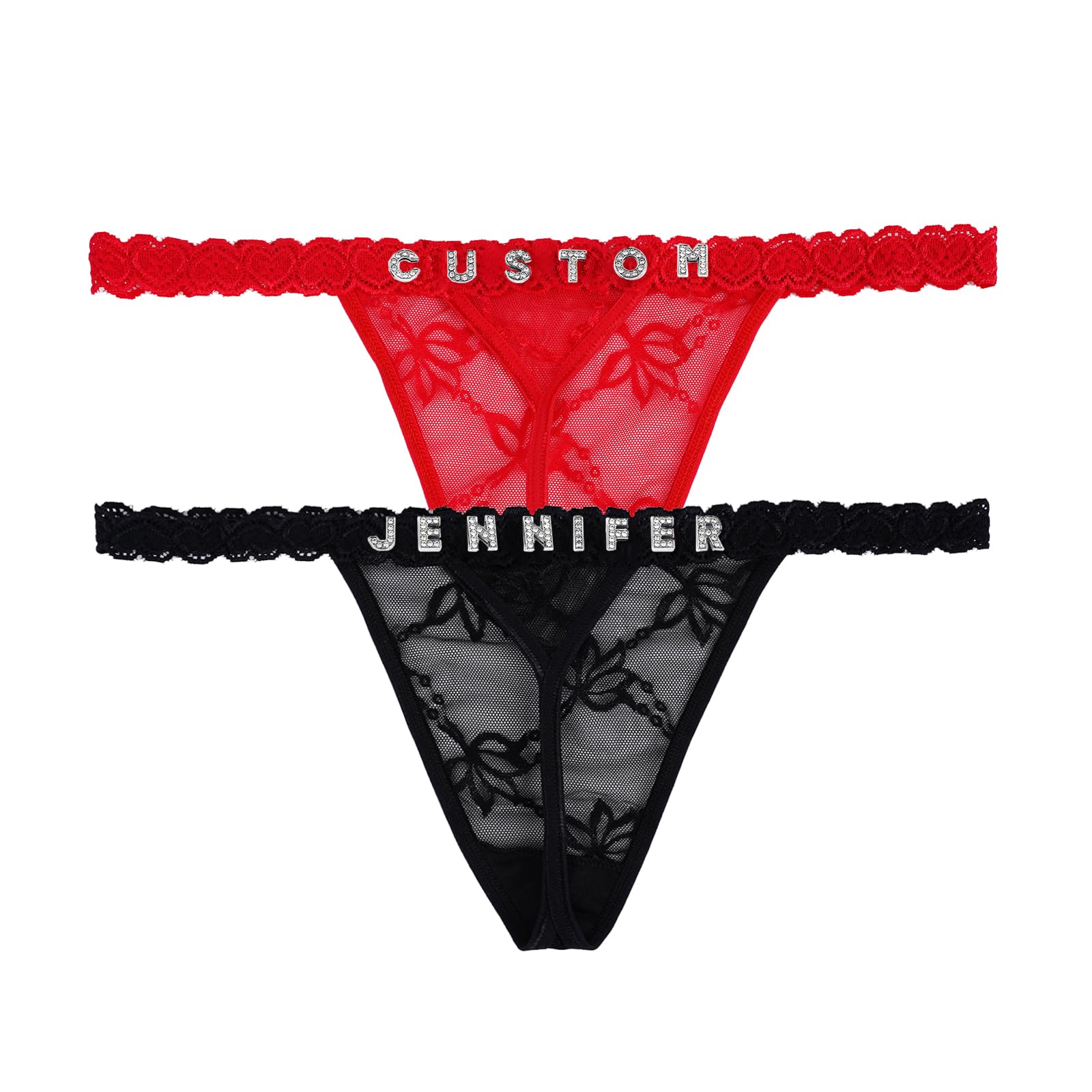 Custom Name Thongs Personalized Rhinestone Thong Panties 2-Pack Custom Underwear for Girlfriend Personalized Lingerie Gift for Anniversary Valentines