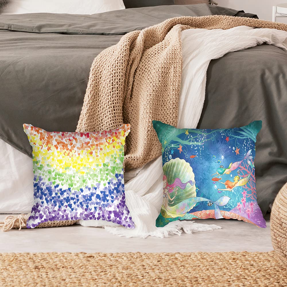 Ulticool, Cushion Cover, Rainbow Hearts Mermaid, Set of 2 Designs, 45 cm x 45 cm, Decorative Cushion without Filling - Image 2