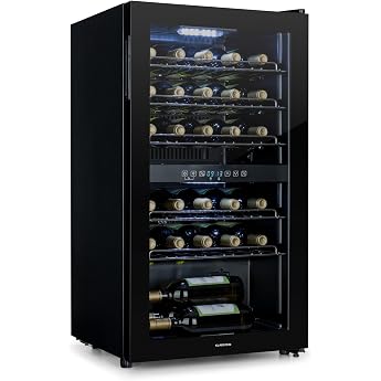 Klarstein Shiraz Wine Fridge Black - 29 Bottles, 80 L, 2 Zones | Beverage Fridge with Glass Door, Freestanding, Quiet, 5-18&deg;C
