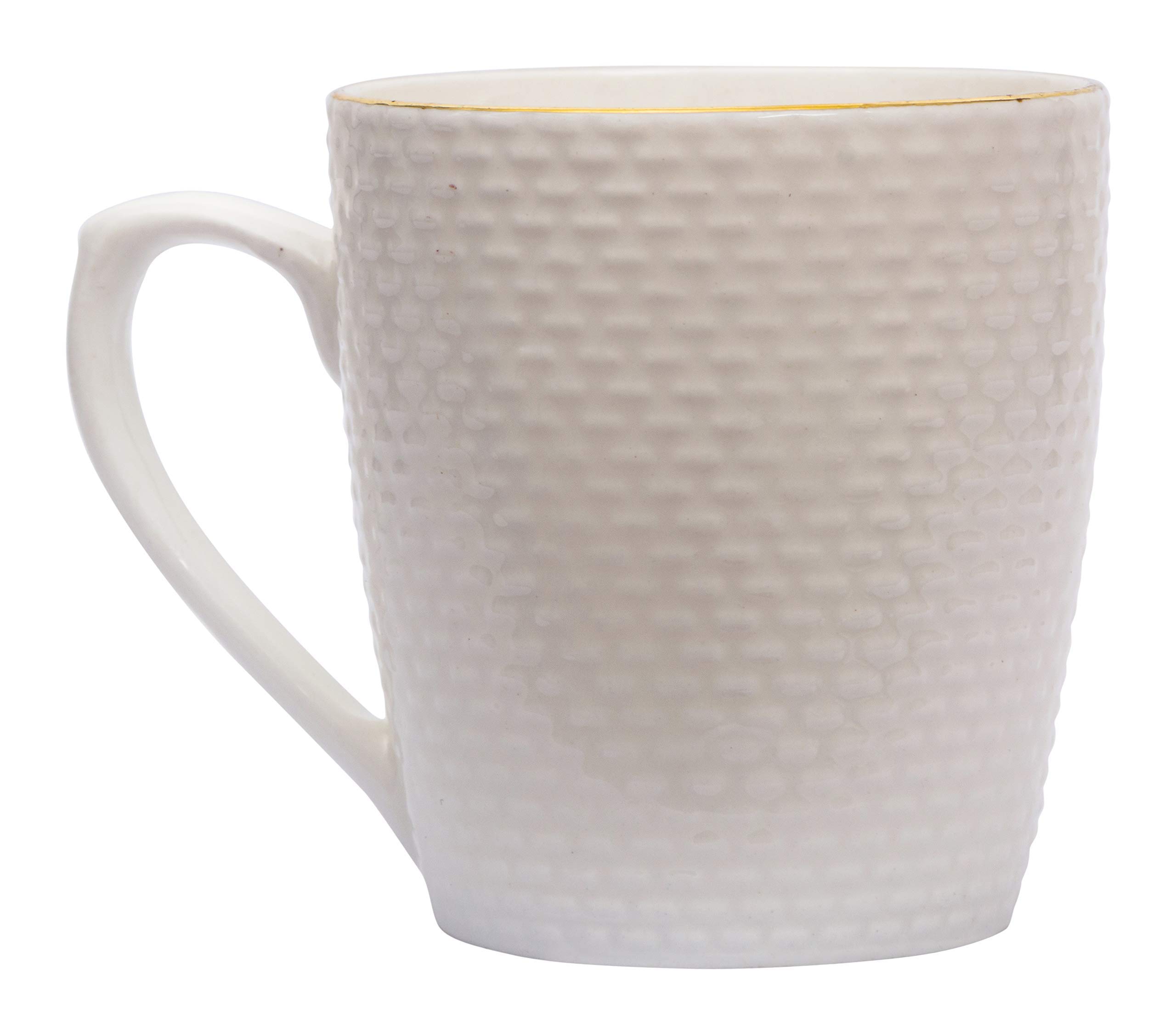 Home-Cart Bone China Embossed Coffee Tea Cup Set Mug, 6-Piece (Color-White, Size-160 ml) 1