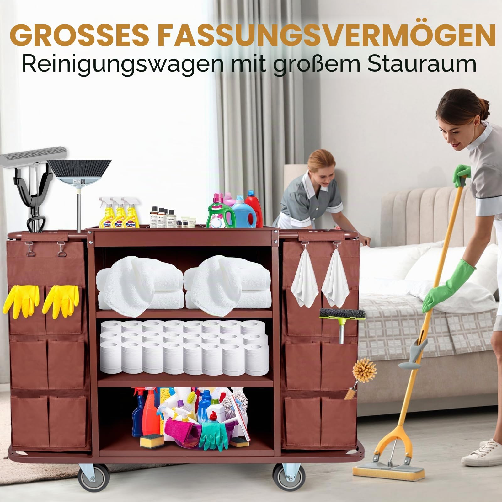 Hausmeister Wagen mit abnehmbarer Stofftasche, kommerzieller Haushaltsreinigung Wagen für Restaurants