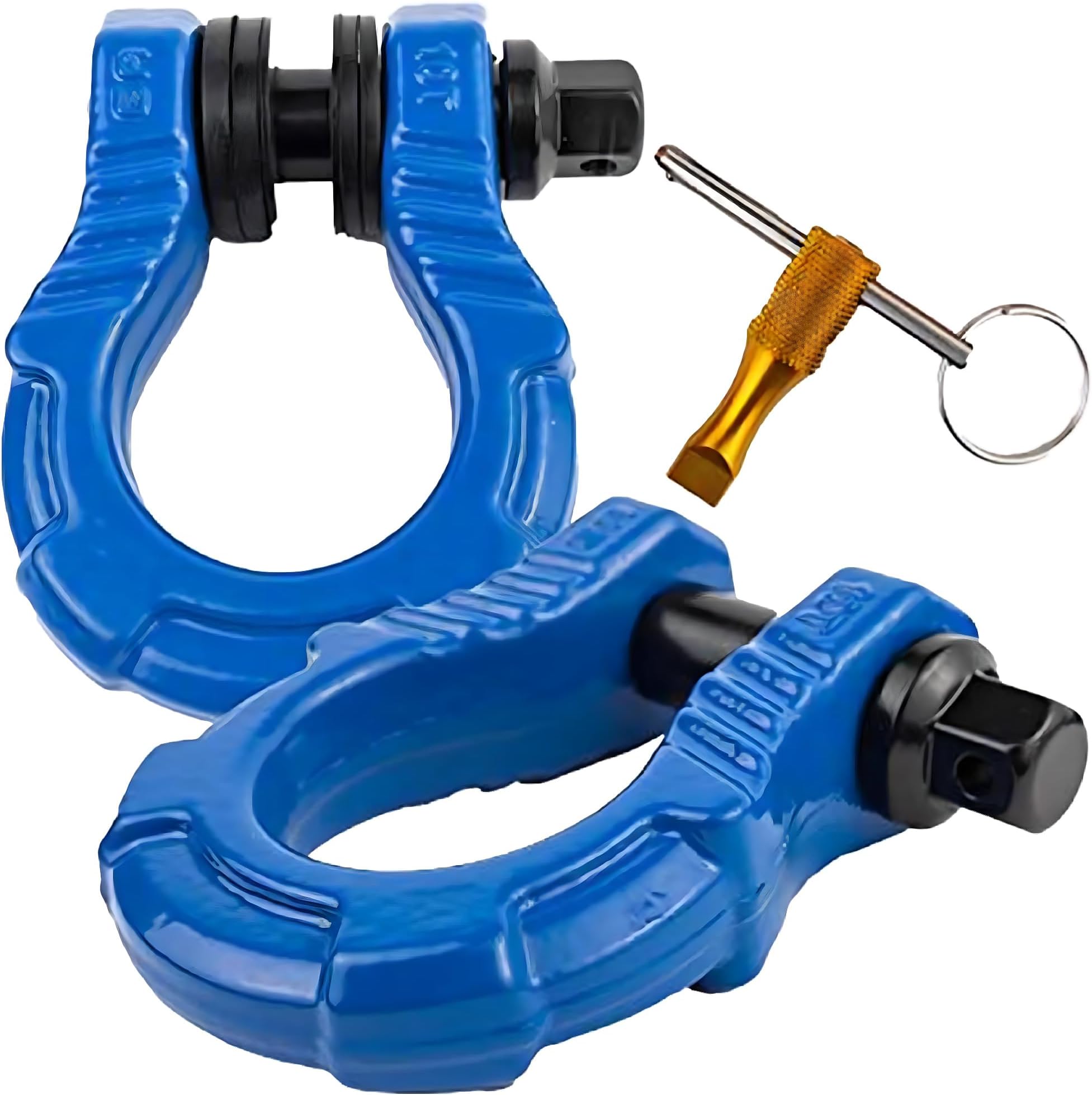 GA GEARAMERICA UBER Shackles with Anti Theft Lock (2PK) Blue | 80,000 lbs (40T) Strength | Towing D-Rings + UBERLock Security Pin 7/8" + Washers | Connect Tow Strap or Winch Rope for Off-Road Recovery