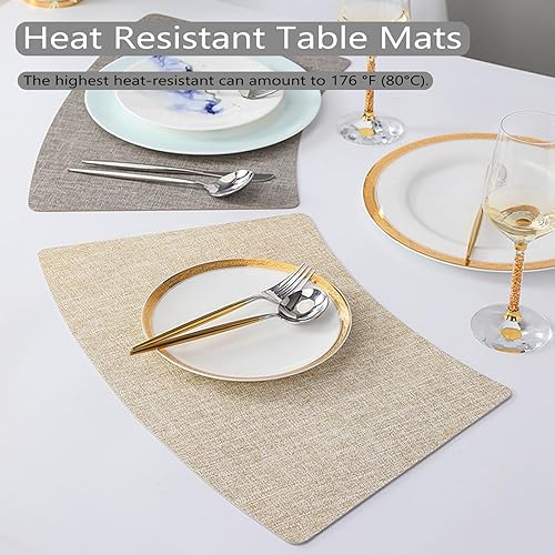 Miniatura 5 de Juego de manteles individuales 468 para mesa de comedor, lavables, resistentes al calor, antideslizantes, de poliuretano (color beige, tamaño