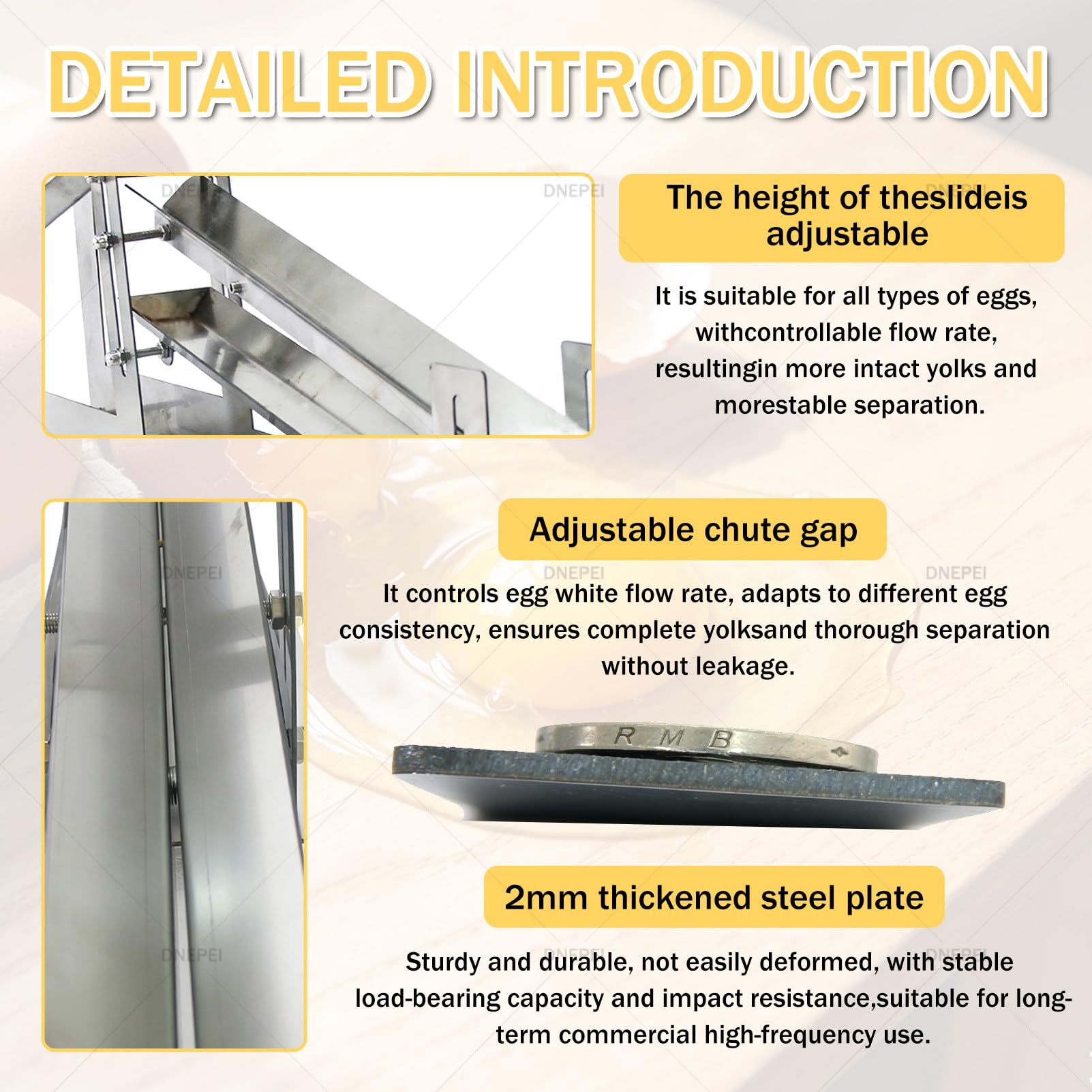 Separatore regolabile per uova, in acciaio inox, con spazio variabile per una separazione più veloce, 600-1000 uova/ora, ideale per uso in panetteria